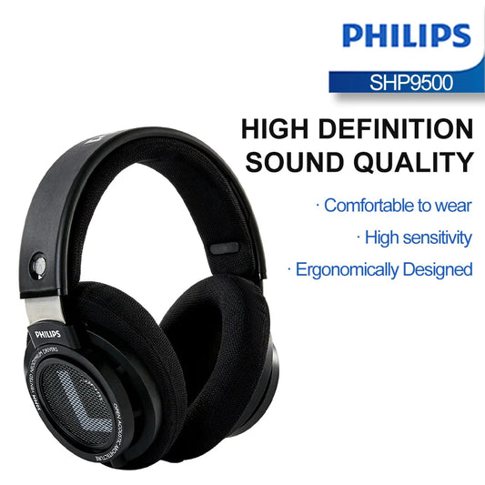 Philips SHP9500 Over-Ear HiFi Stereo Kopfhörer – Offenes Design – Schwarz - EDV-Outlet