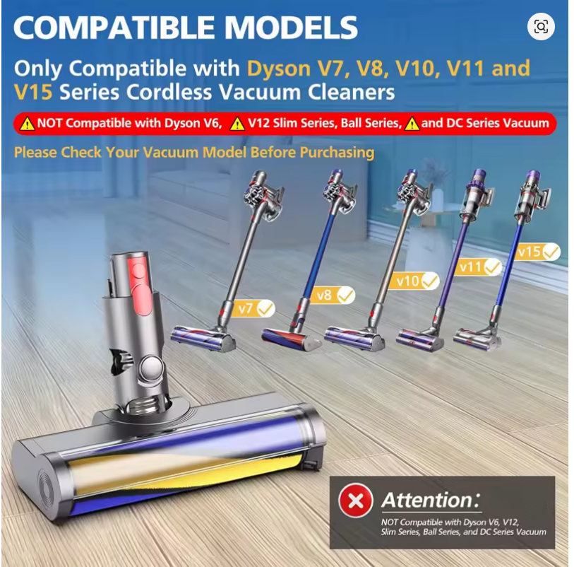 Bodendüse mit Laser für Dyson V7/V8/V10/V11/V15 972522-02 – Motorkopf für Hartböden mit Stauberkennung