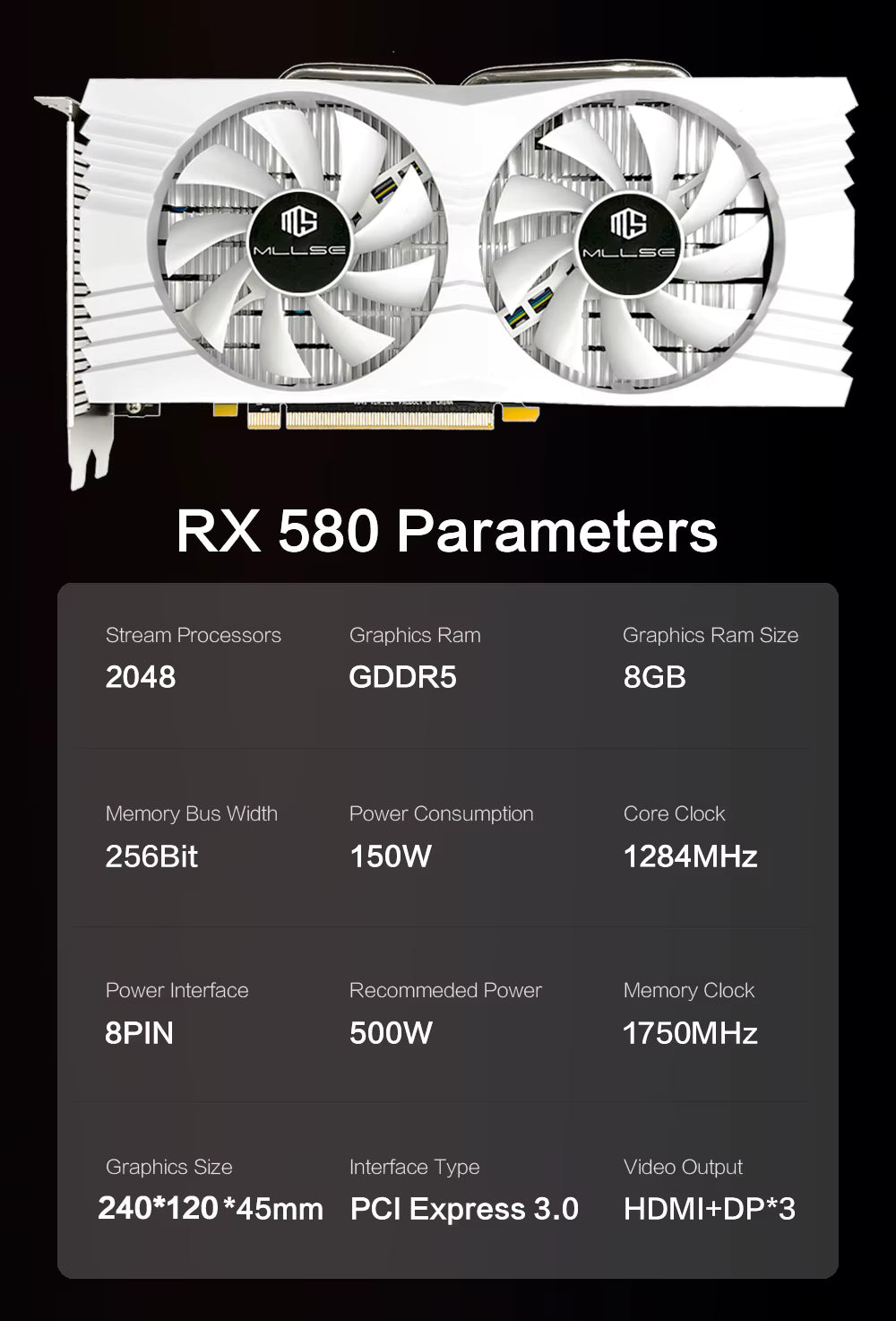 AMD RX 580 8GB 2048SP GDDR5 1284MHz Gaming Grafikkarte Weiß - EDV-Outlet