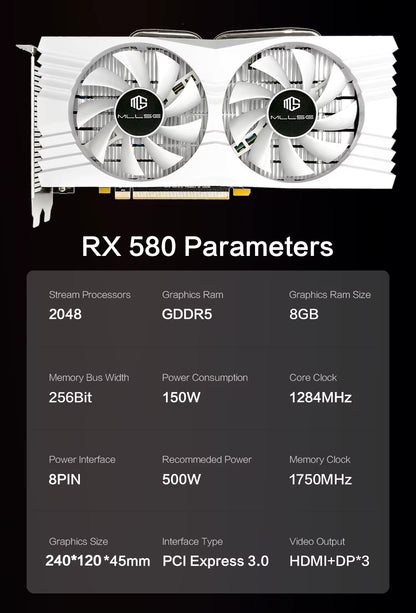 AMD RX 580 8GB 2048SP GDDR5 1284MHz Gaming Grafikkarte Weiß - EDV-Outlet