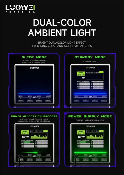 LW-U1 Raptor 140 W 8-Port USB-C & USB-Ladestation mit Wireless Charging – Schnellladegerät für Smartphone, Tablet & Laptop - EDV-Outlet